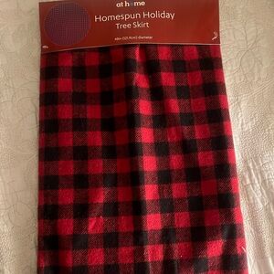 Buffalo Plaid Design Cotton Christmas Tree Skirt, Red Black 48in